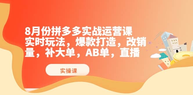 8月份拼多多实战运营课，实时玩法，爆款打造，改销量，补大单，AB单，直播网创吧-网创项目资源站-副业项目-创业项目-搞钱项目八海掘金网创吧