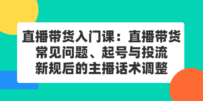 直播带货入门课：直播带货常见问题、起号与投流、新规后的主播话术调整网创吧-网创项目资源站-副业项目-创业项目-搞钱项目八海掘金网创吧