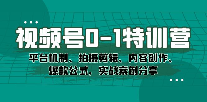 视频号0-1特训营：平台机制、拍摄剪辑、内容创作、爆款公式，实战案例分享网创吧-网创项目资源站-副业项目-创业项目-搞钱项目八海掘金网创吧