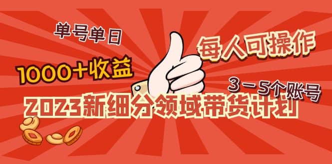 2023新细分领域带货计划：单号单日1000+收益不难，每人可操作3-5个账号网创吧-网创项目资源站-副业项目-创业项目-搞钱项目八海掘金网创吧