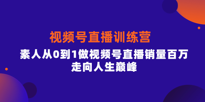 视频号直播训练营，素人从0到1做视频号直播销量百万，走向人生巅峰网创吧-网创项目资源站-副业项目-创业项目-搞钱项目八海掘金网创吧