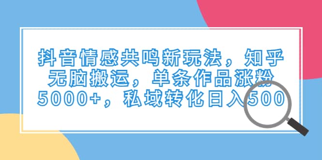 抖音情感共鸣新玩法，知乎无脑搬运，单条作品涨粉5000+，私域转化日入500网创吧-网创项目资源站-副业项目-创业项目-搞钱项目八海掘金网创吧