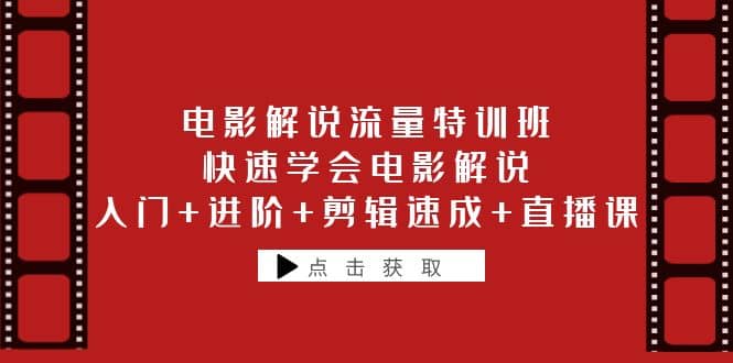 电影解说流量特训班：快速学会电影解说，入门+进阶+剪辑速成+直播课网创吧-网创项目资源站-副业项目-创业项目-搞钱项目八海掘金网创吧
