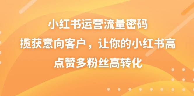 小红书运营流量密码，揽获意向客户，让你的小红书高点赞多粉丝高转化网创吧-网创项目资源站-副业项目-创业项目-搞钱项目八海掘金网创吧