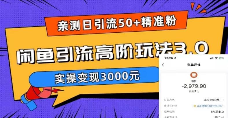 实测日引50+精准粉，闲鱼引流高阶玩法3.0，实操变现3000元网创吧-网创项目资源站-副业项目-创业项目-搞钱项目八海掘金网创吧