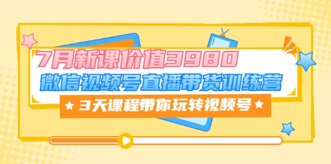 微信视频号直播带货训练营，3天课程带你玩转视频号：7月新课价值3980网创吧-网创项目资源站-副业项目-创业项目-搞钱项目八海掘金网创吧