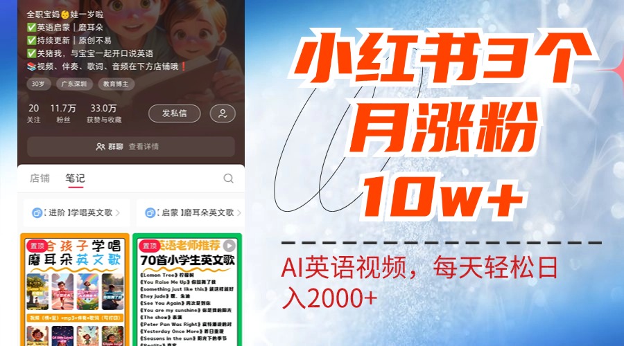 小红书三个月涨粉10W！AI英语视频0成本制作，每天轻松日入2000+网创吧-网创项目资源站-副业项目-创业项目-搞钱项目八海掘金网创吧