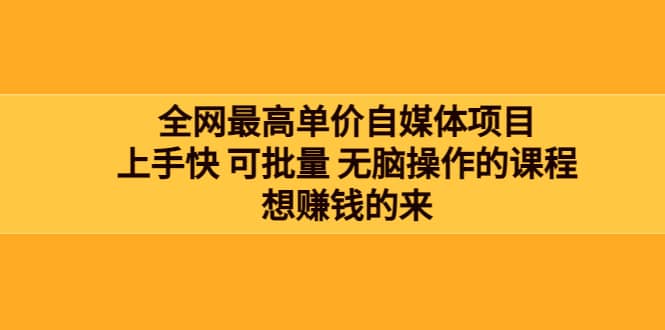 全网最单高价自媒体项目：上手快 可批量 无脑操作的课程，想赚钱的来网创吧-网创项目资源站-副业项目-创业项目-搞钱项目八海掘金网创吧