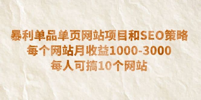 暴利单品单页网站项目和SEO策略 每个网站月收益1000-3000 每人可搞10个网创吧-网创项目资源站-副业项目-创业项目-搞钱项目八海掘金网创吧