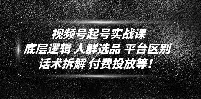 视频号起号实战课：底层逻辑 人群选品 平台区别 话术拆解 付费投放等网创吧-网创项目资源站-副业项目-创业项目-搞钱项目八海掘金网创吧