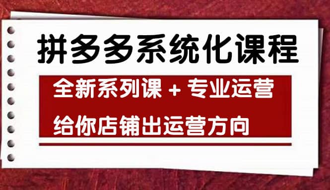 车神陪跑，拼多多系统化课程，全新系列课+专业运营给你店铺出运营方向网创吧-网创项目资源站-副业项目-创业项目-搞钱项目八海掘金网创吧