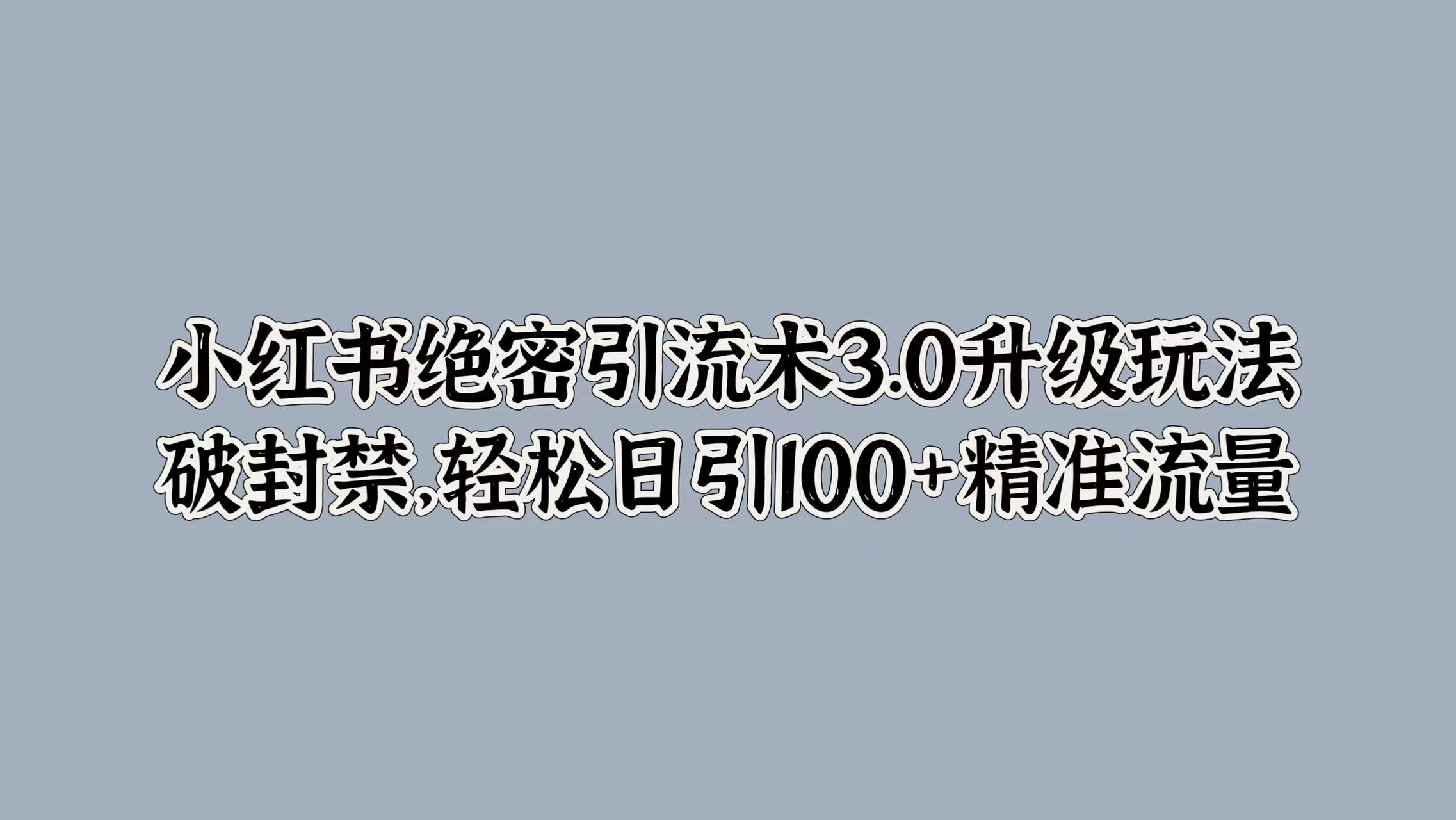 小红书绝密引流术3.0升级玩法，破封禁，轻松日引100+精准流量网创吧-网创项目资源站-副业项目-创业项目-搞钱项目八海掘金网创吧