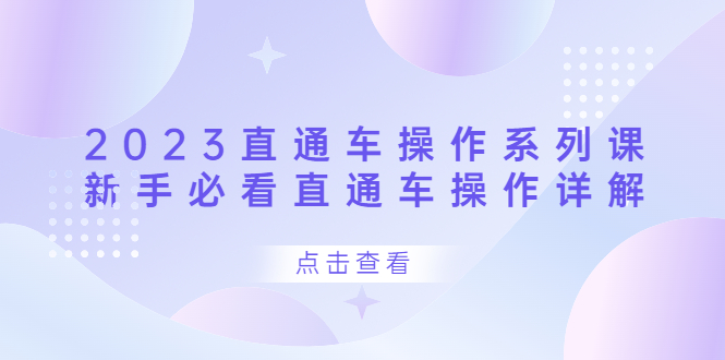 2023直通车操作 系列课，新手必看直通车操作详解网创吧-网创项目资源站-副业项目-创业项目-搞钱项目八海掘金网创吧