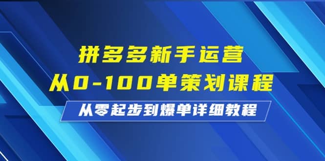 拼多多新手运营从0-100单策划课程，从零起步到爆单详细教程网创吧-网创项目资源站-副业项目-创业项目-搞钱项目八海掘金网创吧