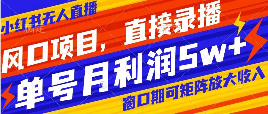 风口项目，小红书无人直播带货，直接录播，可矩阵，月入5w+网创吧-网创项目资源站-副业项目-创业项目-搞钱项目八海掘金网创吧