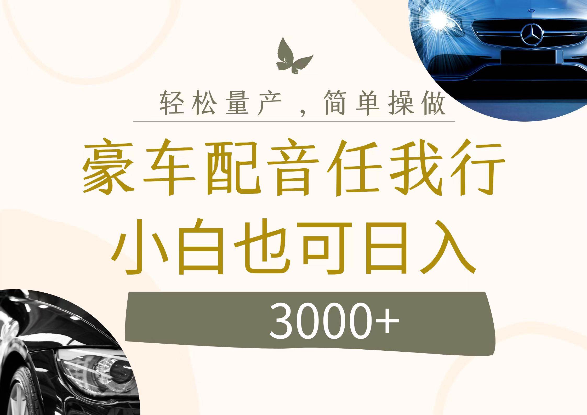 不为人知的暴力小项目，豪车配音，日入3000+网创吧-网创项目资源站-副业项目-创业项目-搞钱项目八海掘金网创吧