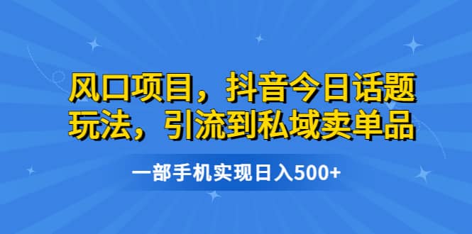 风口项目，抖音今日话题玩法，引流到私域卖单品，一部手机实现日入500+网创吧-网创项目资源站-副业项目-创业项目-搞钱项目八海掘金网创吧