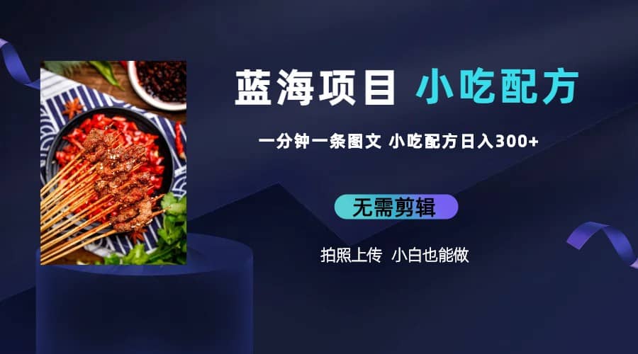 蓝海项目一分钟一条图文作品-日入300+小吃配方项目（附 684G小吃配方）网创吧-网创项目资源站-副业项目-创业项目-搞钱项目八海掘金网创吧