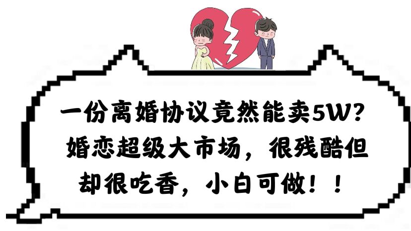 一份离婚协议竟然能卖5W？婚恋超级大市场，很残酷但却很吃香，小白可做网创吧-网创项目资源站-副业项目-创业项目-搞钱项目八海掘金网创吧