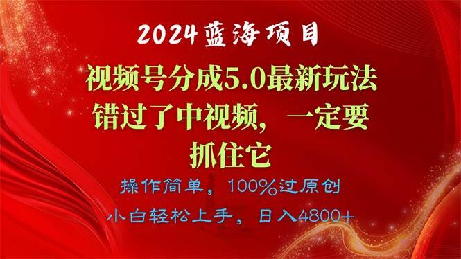 2024蓝海项目，视频号分成计划5.0最新玩法，错过了中视频，一定要抓住…网创吧-网创项目资源站-副业项目-创业项目-搞钱项目八海掘金网创吧