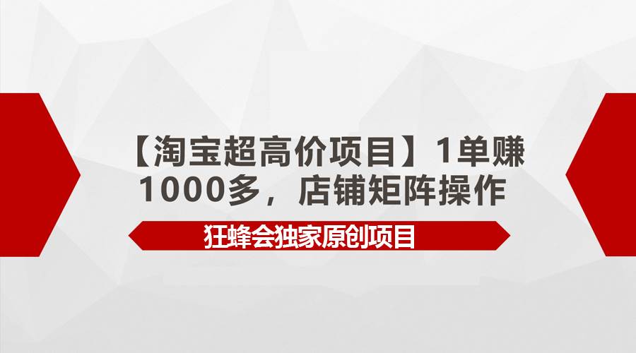 【淘宝超高价项目】1单赚1000多，店铺矩阵操作网创吧-网创项目资源站-副业项目-创业项目-搞钱项目八海掘金网创吧