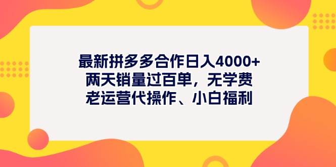 最新拼多多项目日入4000+两天销量过百单，无学费、老运营代操作、小白福利网创吧-网创项目资源站-副业项目-创业项目-搞钱项目八海掘金网创吧