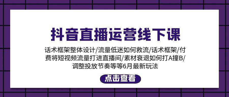 抖音直播运营线下课：话术框架/付费流量直播间/素材A撞B/等6月新玩法网创吧-网创项目资源站-副业项目-创业项目-搞钱项目八海掘金网创吧