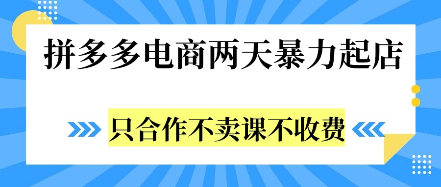 拼多多两天暴力起店，只合作不卖课不收费网创吧-网创项目资源站-副业项目-创业项目-搞钱项目八海掘金网创吧