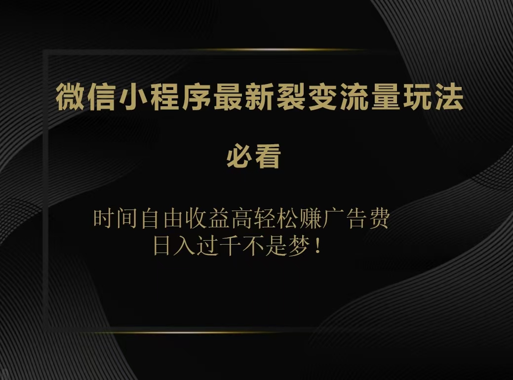 微信小程序最新裂变流量玩法，时间自由收益高轻松赚广告费，日入200-500+网创吧-网创项目资源站-副业项目-创业项目-搞钱项目八海掘金网创吧