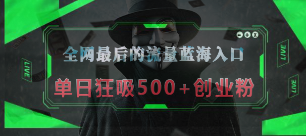 全网最后的流量蓝海入口，半小时引流50+创业粉，单日狂吸500+创业粉网创吧-网创项目资源站-副业项目-创业项目-搞钱项目八海掘金网创吧
