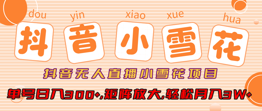 抖音无人直播，小雪花项目，单号日入300+,矩阵放大,轻松月入3W+网创吧-网创项目资源站-副业项目-创业项目-搞钱项目八海掘金网创吧