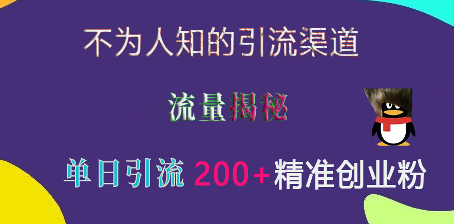 不为人知的引流渠道，流量揭秘，实测单日引流200+精准创业粉网创吧-网创项目资源站-副业项目-创业项目-搞钱项目八海掘金网创吧