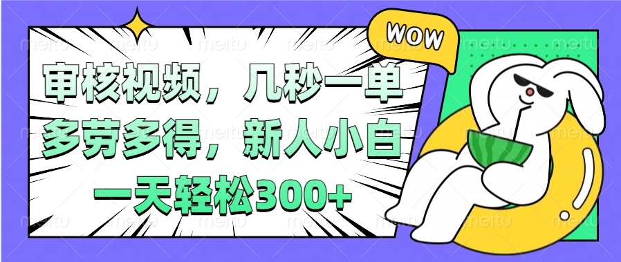 视频审核项目，几秒一单，多劳多得，新人小白一天轻松300+网创吧-网创项目资源站-副业项目-创业项目-搞钱项目八海掘金网创吧
