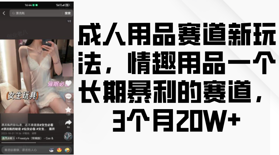 情趣用品一个长期暴利的赛道，成人用品赛道新玩法，3个月20W+网创吧-网创项目资源站-副业项目-创业项目-搞钱项目八海掘金网创吧