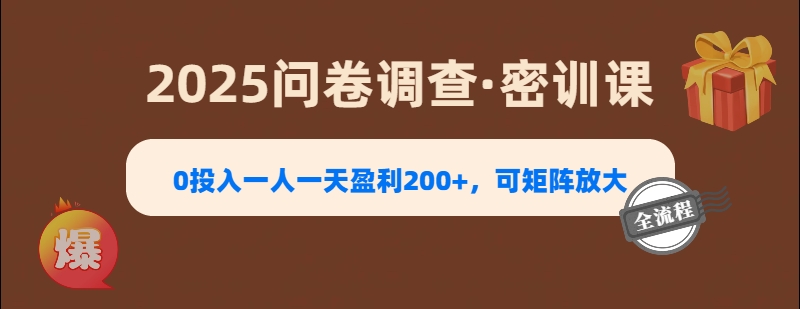 2025《问卷调查》0投入一人一天盈利200+，可矩阵放大网创吧-网创项目资源站-副业项目-创业项目-搞钱项目八海掘金网创吧