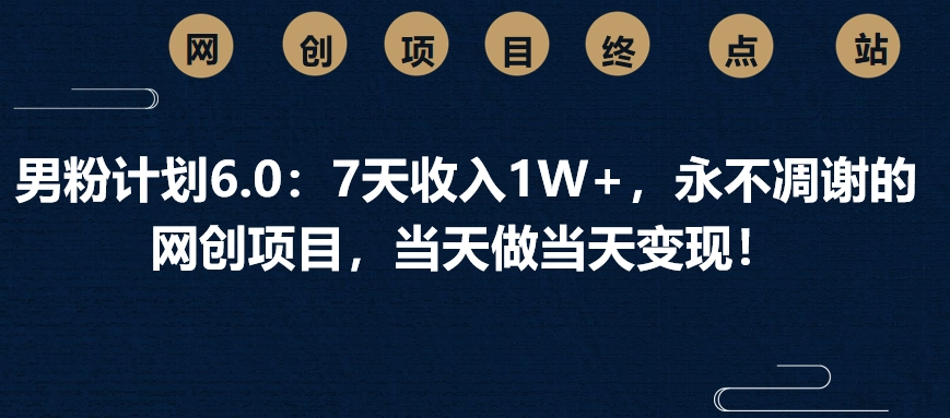 男粉计划6.0：7天收入1W+，永不凋谢的网创项目，当天做当天变现！网创吧-网创项目资源站-副业项目-创业项目-搞钱项目八海掘金网创吧