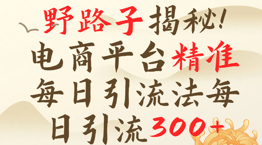 野路子揭秘！电商平台每日引流300＋独家揭秘详细流程！网创吧-网创项目资源站-副业项目-创业项目-搞钱项目八海掘金网创吧
