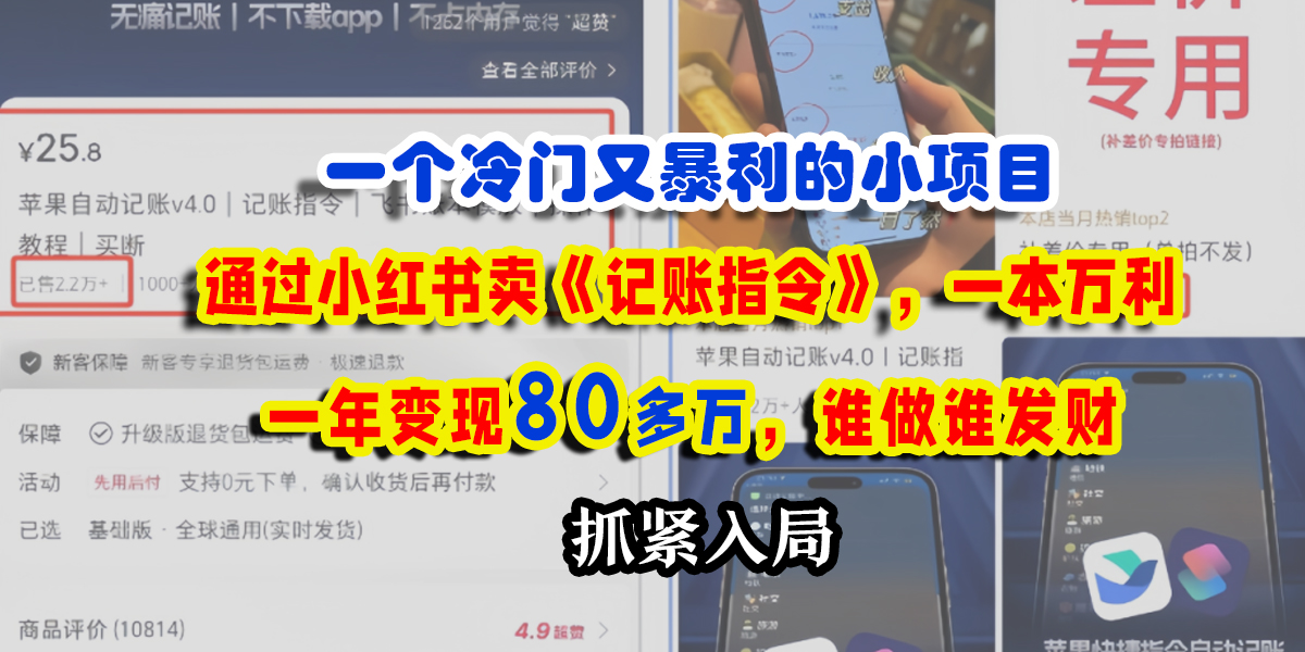 一个冷门又暴利的小项目，通过小红书卖《记账指令》，一本万利，一年变现80多万，谁做谁发财网创吧-网创项目资源站-副业项目-创业项目-搞钱项目八海掘金网创吧