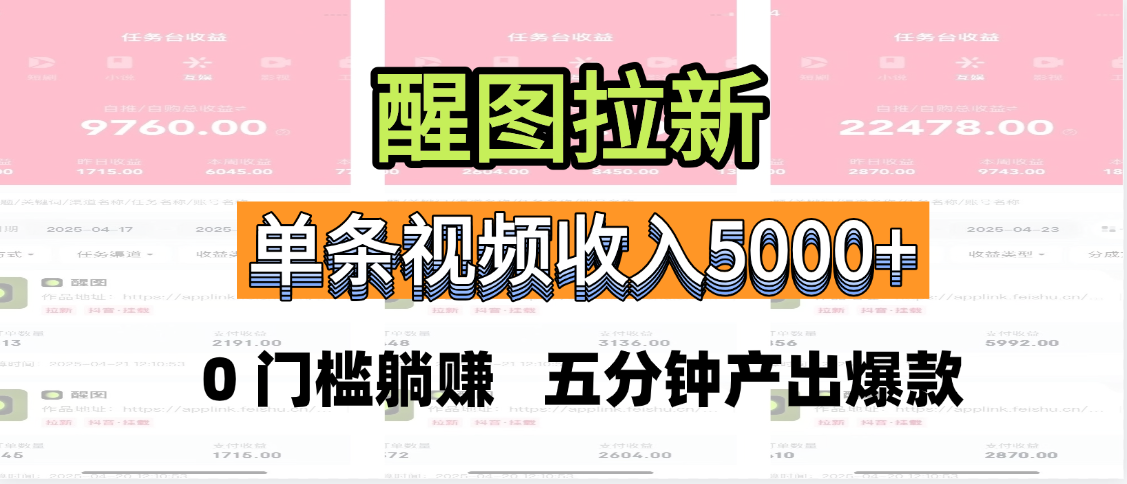 醒图拉新，0 门槛躺赚，五分钟产出爆款，单条视频收入5000+网创吧-网创项目资源站-副业项目-创业项目-搞钱项目八海掘金网创吧