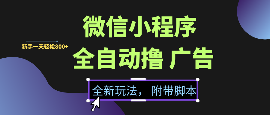 微信小程序挂机撸广告，全新玩法，新手一天轻松800+【附带脚本】网创吧-网创项目资源站-副业项目-创业项目-搞钱项目八海掘金网创吧