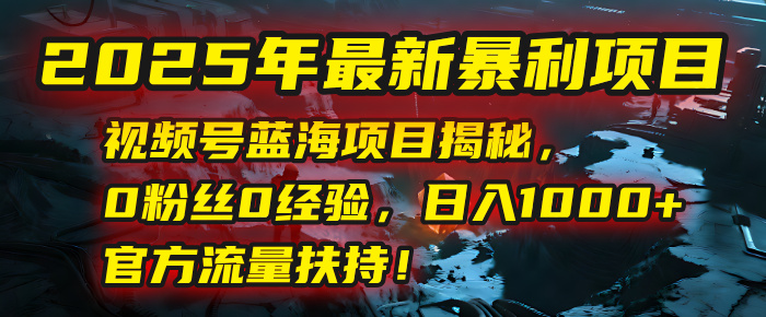 2025年最新暴利项目：视频号蓝海项目揭秘，0粉丝0经验，日入1000+，官方流量扶持！网创吧-网创项目资源站-副业项目-创业项目-搞钱项目八海掘金网创吧