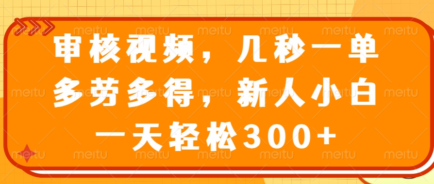 视频审核员，几秒一单，多劳多得，新人小白一天轻松300+网创吧-网创项目资源站-副业项目-创业项目-搞钱项目八海掘金网创吧