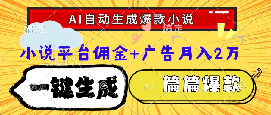 Ai自动生成网文爆款小说，一件生成小说大纲、故事情节，每篇都是爆款，小说平台佣金加广告月入2万网创吧-网创项目资源站-副业项目-创业项目-搞钱项目八海掘金网创吧