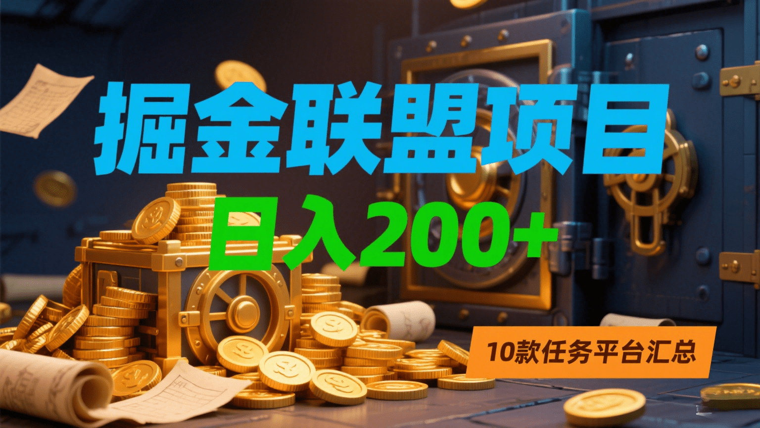 掘金联盟项目，日入200+，10款任务平台汇总网创吧-网创项目资源站-副业项目-创业项目-搞钱项目八海掘金网创吧